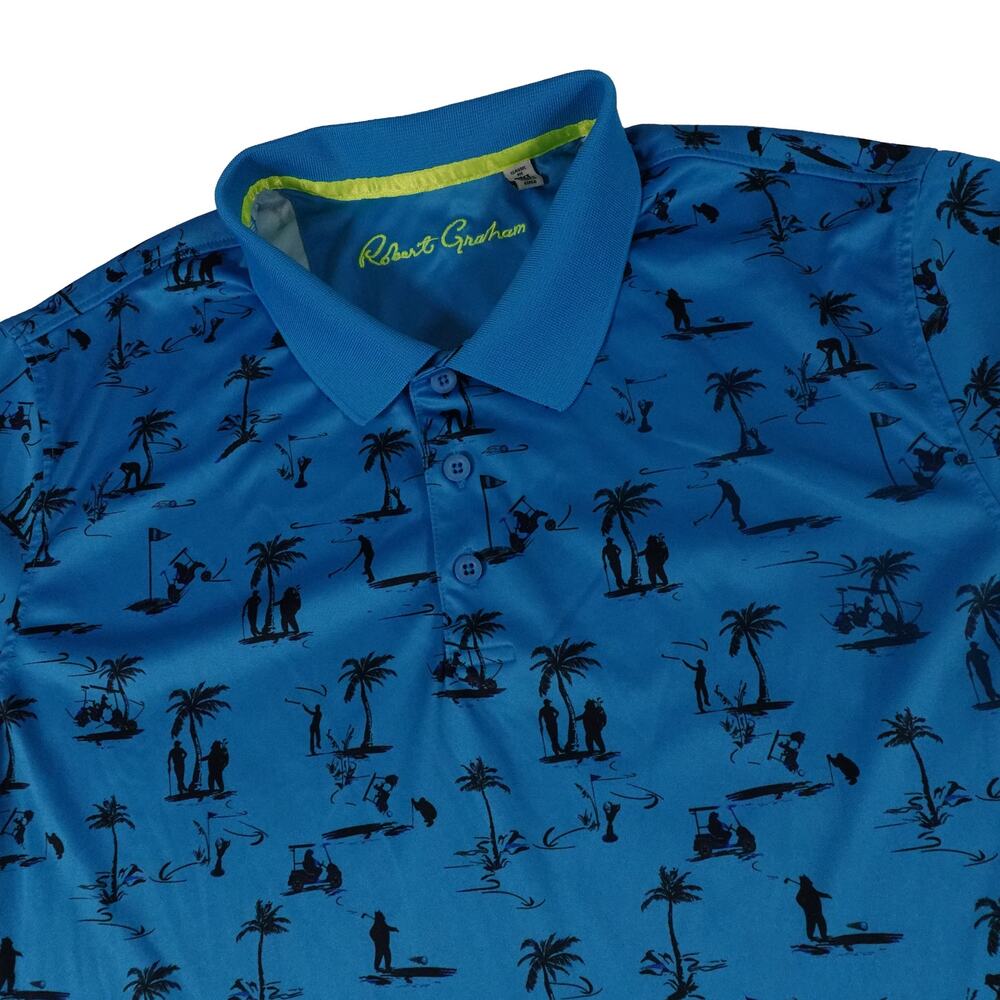 Robert Graham Bear Palm Tree Cart Performance Golf Polo Shirt Men's 2XL